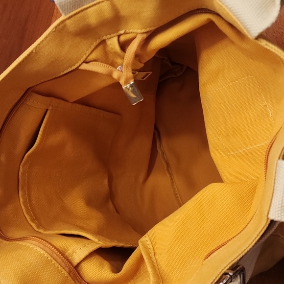 Lily Queen canvas yellow and cream tote! Strong and fun zippered tote!! - Picture 8 of 9